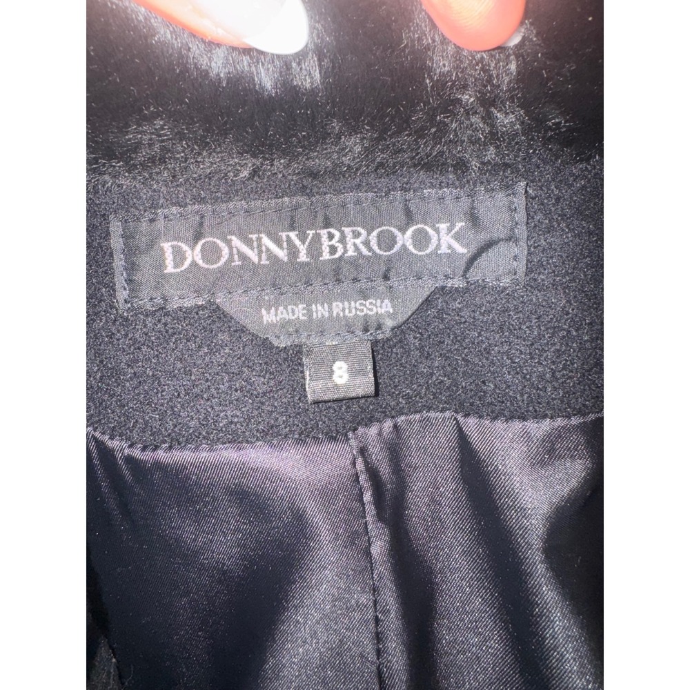 Donnybrook Mid-Length Coat Women Black Faux Fur Trim Zip Front Size 8 - Picture 6 of 6